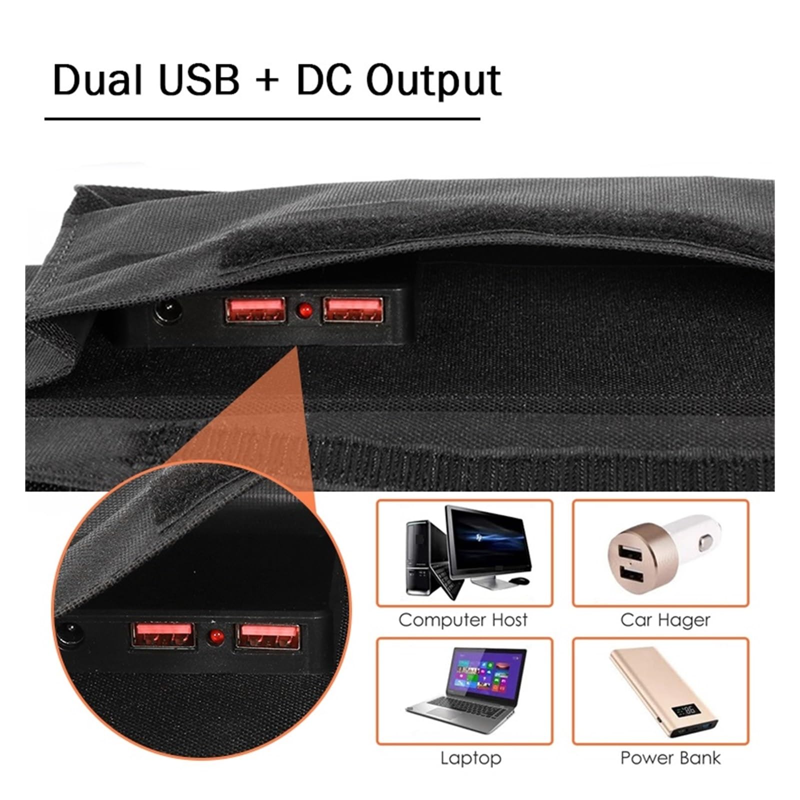 Panel słoneczny Składana torba Wyjście USB Ładowarka słoneczna Przenośne składane urządzenie do ładowania słonecznego Zewnętrzny przenośny zasilacz Idealny Wynik(120W 6 fold Black)