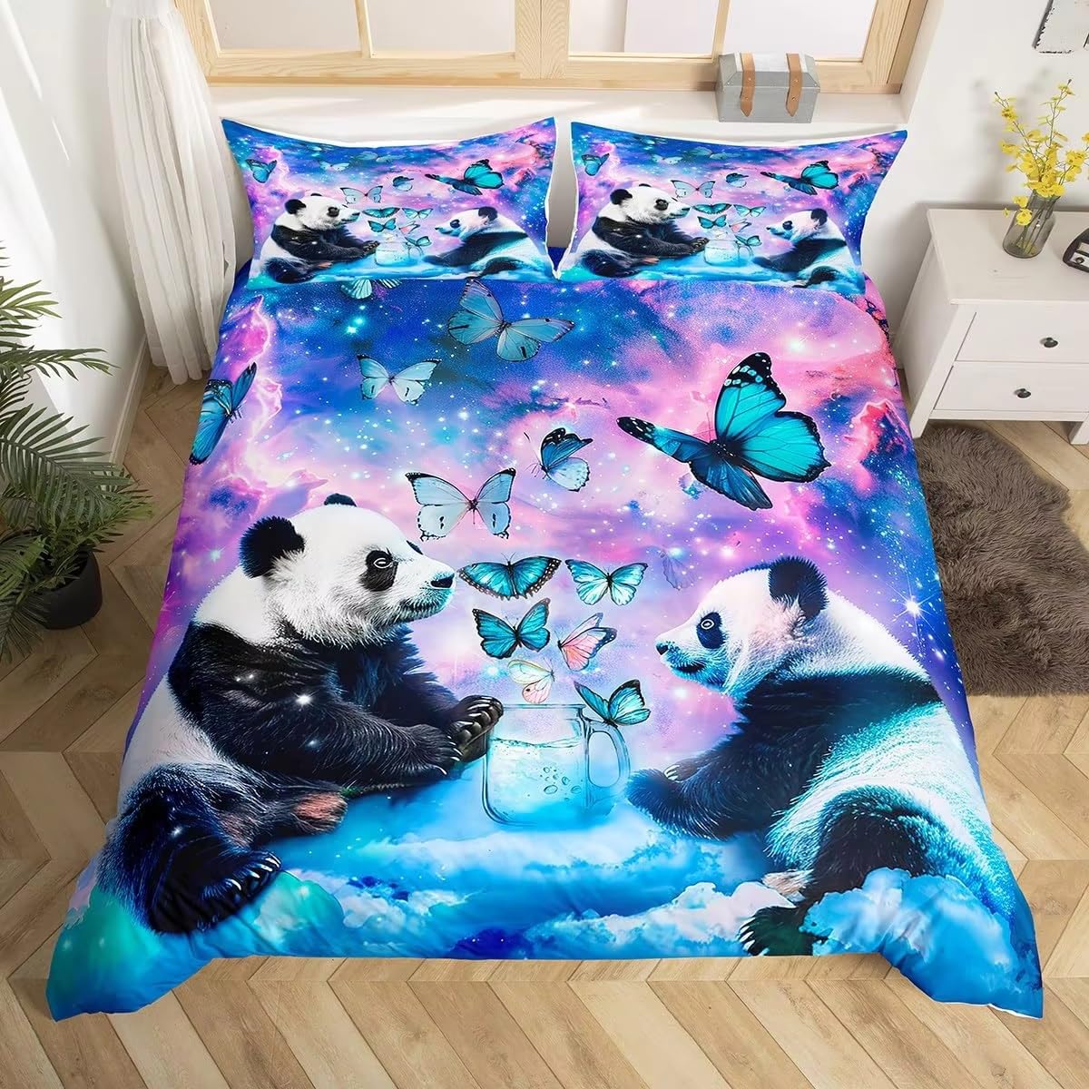 Parure de lit panda microfibres douce et thermorégulatrice pour enfant