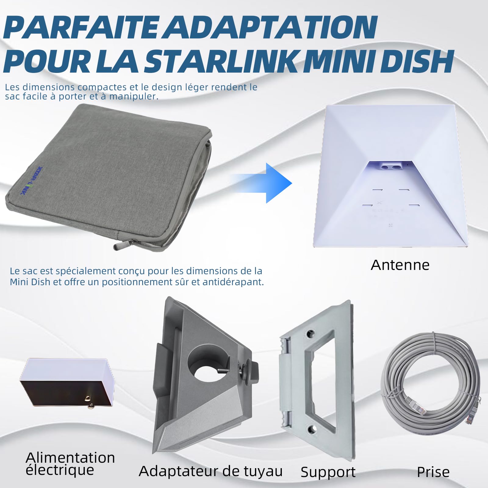 Starlink Mini Dish Sac de transport étanche pour antenne satellite, sac de transport pour camping-car, camping et aventure en plein air, gris, aucun