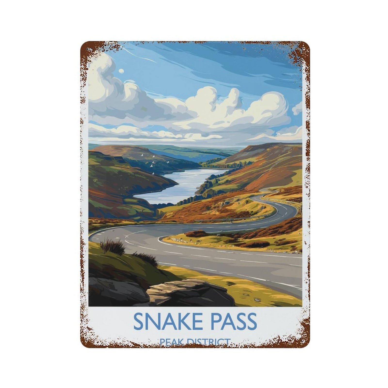 xiaoxiaoshen Snakes Pass Peak District Travel of Lovers Gift English Countryside Wall Decor Art Metal Tin Poster Modern Home Decor Art Home Bar Shop Decorations Vintage Sign 40x30cm