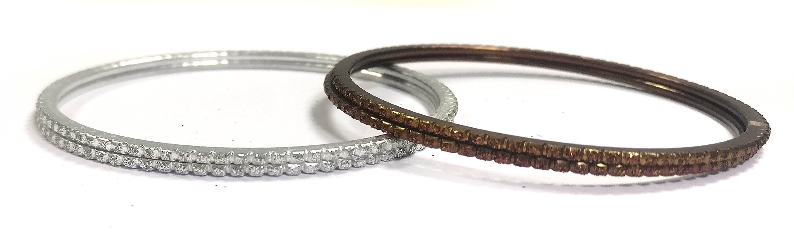 SS CreationsBronze & Silver Bangle Set for Women - Set of 4 (Size: 2.6)