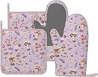 Vista 17 de Manoplas de Horno con Diseño de Hongos, Juego de Agarraderas de Silicona Vintage con Hoja Mágica, Guantes de Cocina Agarraderas Resistentes al Calor