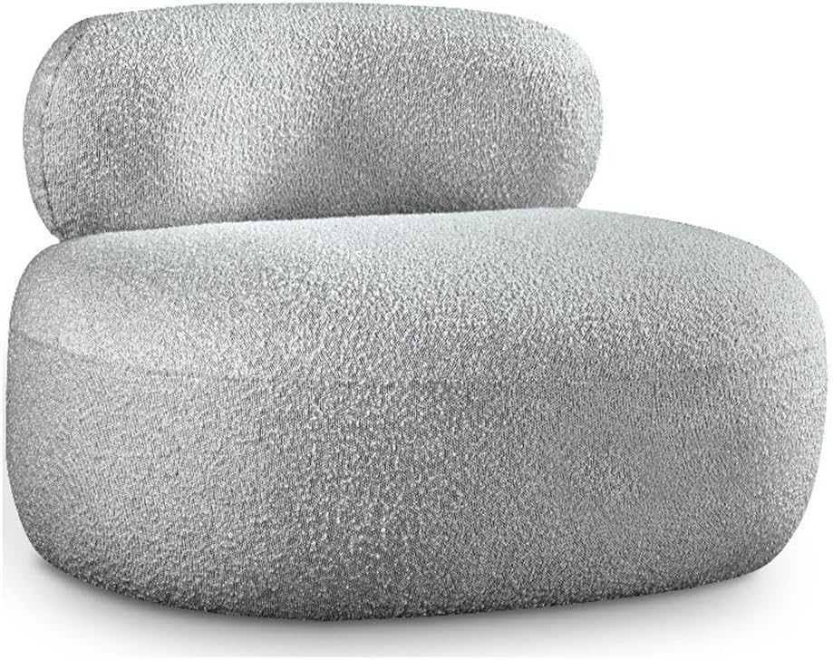 BOWERY HILL Accent Chair, 41" W x 34" D x 27.5" H, Rich Grey Boucle Fabric, Curved Art Deco Design, Plush Texture, Elegant Living Room or Home Office Seating