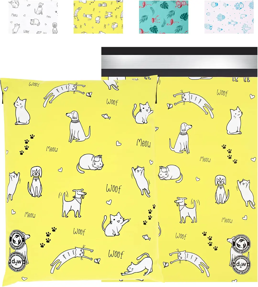 JinRuiKJ Biodegradable Poly Mailer 10x13 25 Pack, Eco-Friendly Shipping Bags for Clothing, Self-Sealing Packaging Bags for Small Business - Yellow Mailing Bags Pets Design