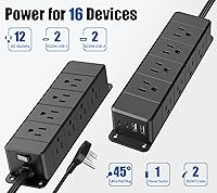 Vista 3 de Regleta de alimentación de carga rápida de 40 W para debajo del escritorio con interruptor, regleta de alimentación montable de 12 salidas con 4