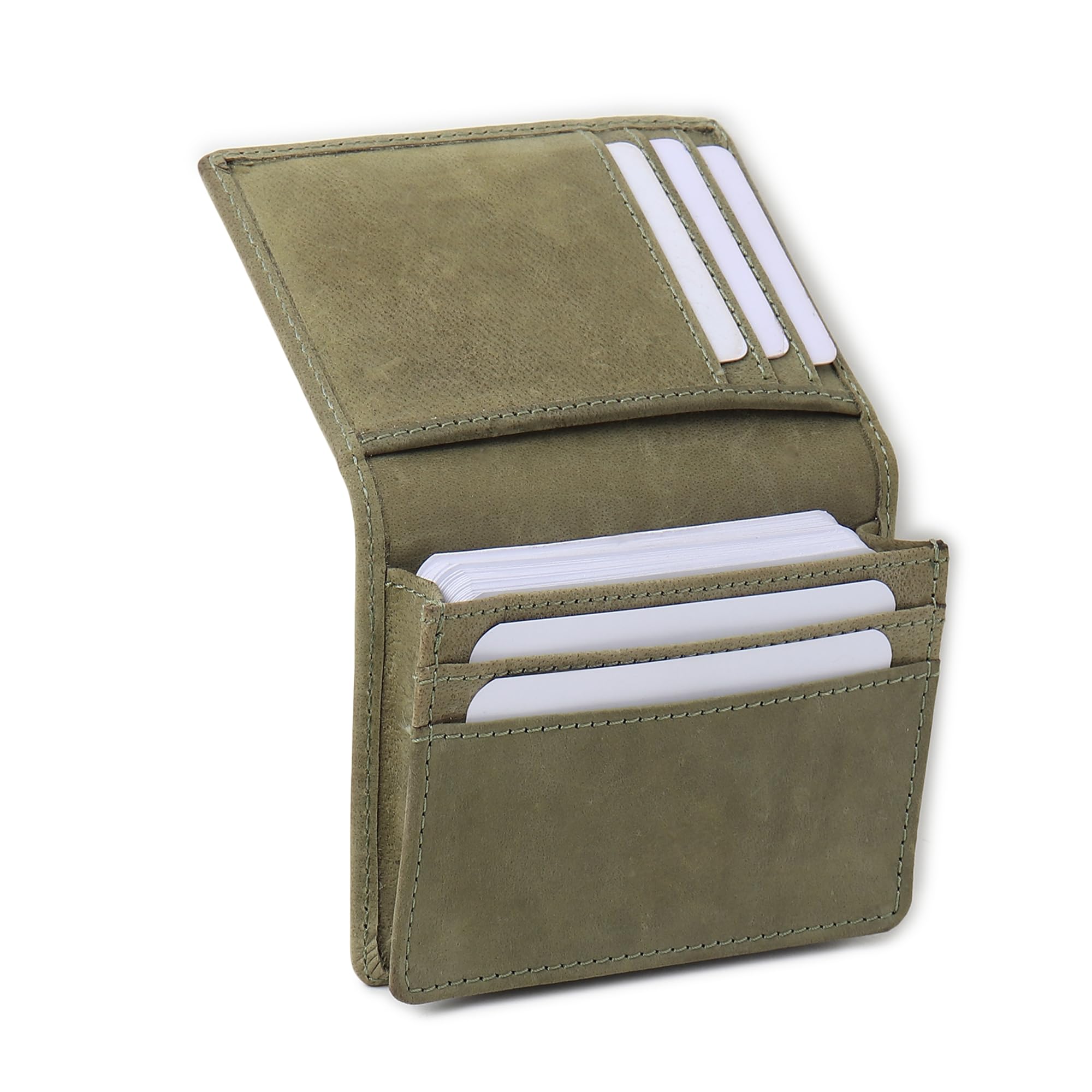 FOXHACKLE Tarjetero de cuero de grano completo para hombres y mujeres, cartera plegable pequeña con bloqueo RFID, funda compacta para tarjetas, Verde perico, 3.40" x 4.10" x 0.03", Classic