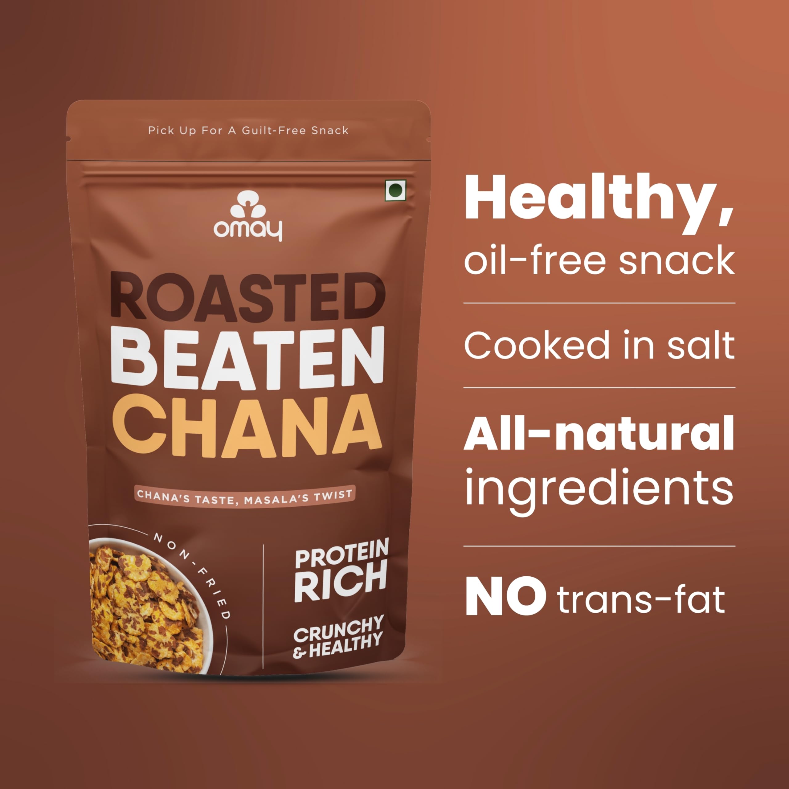 Omay Foods Roasted Chana Jor Garam, 400g (Pack of 2) | 19g Natural Protein | Oil-Free, Roasted Not Fried | Natural Ingredients | Chatpata Namkeen | Cholesterol-Free | Healthy Snack for Weight Loss 1