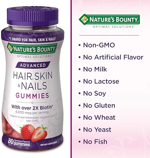 Amazon Com Nature S Bounty Optimal Solutions Advanced Hair Skin Nails Gummies Strawberry Pack Of 1 80 Count Everything Else