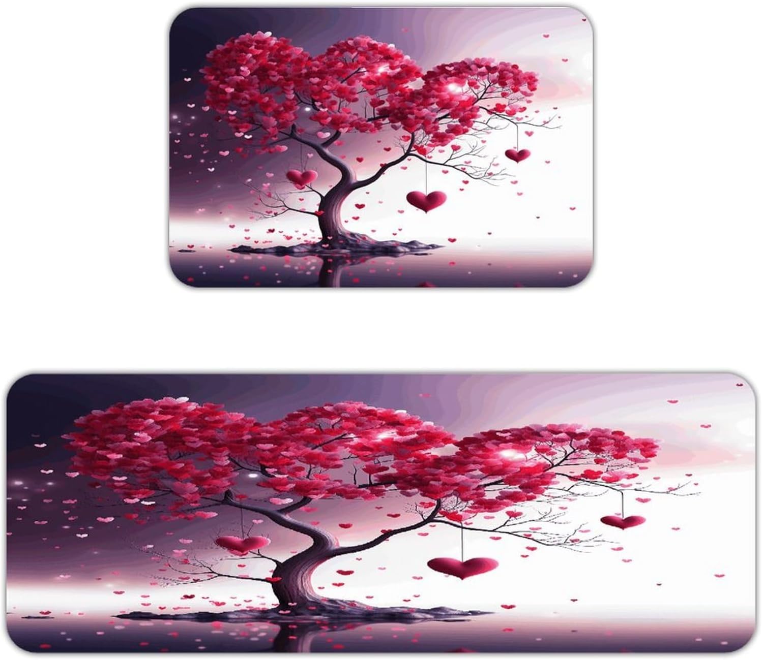 Romantic Hearts Leaves Tree Kitchen Mat Kitchen Rug Set | Kitchen Rugs Flannel Velvety Washable breathable Water Absorbent Soft ，kitchen utensils for Kitchen, Floor,Laundry