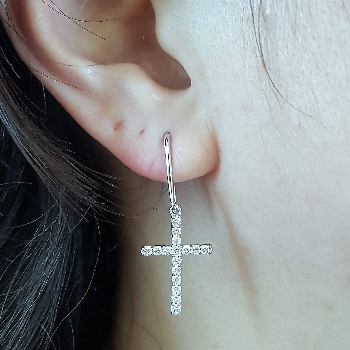 Dazzlingrock Collection 0.45 Ctw 14K Real Solid Gold Round White Natural Diamond Women Cross Drop Earrings