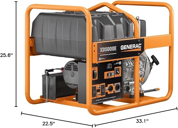 Generac 6864 XD5000E 5000 واط مولد محمول يعمل بالديزل - مثالي للطاقة الاحتياطية في حالات الطوارئ ومواقع الوظائف - طاقة موثوقة لتطبيقات الطلب - متوافق مع CARB