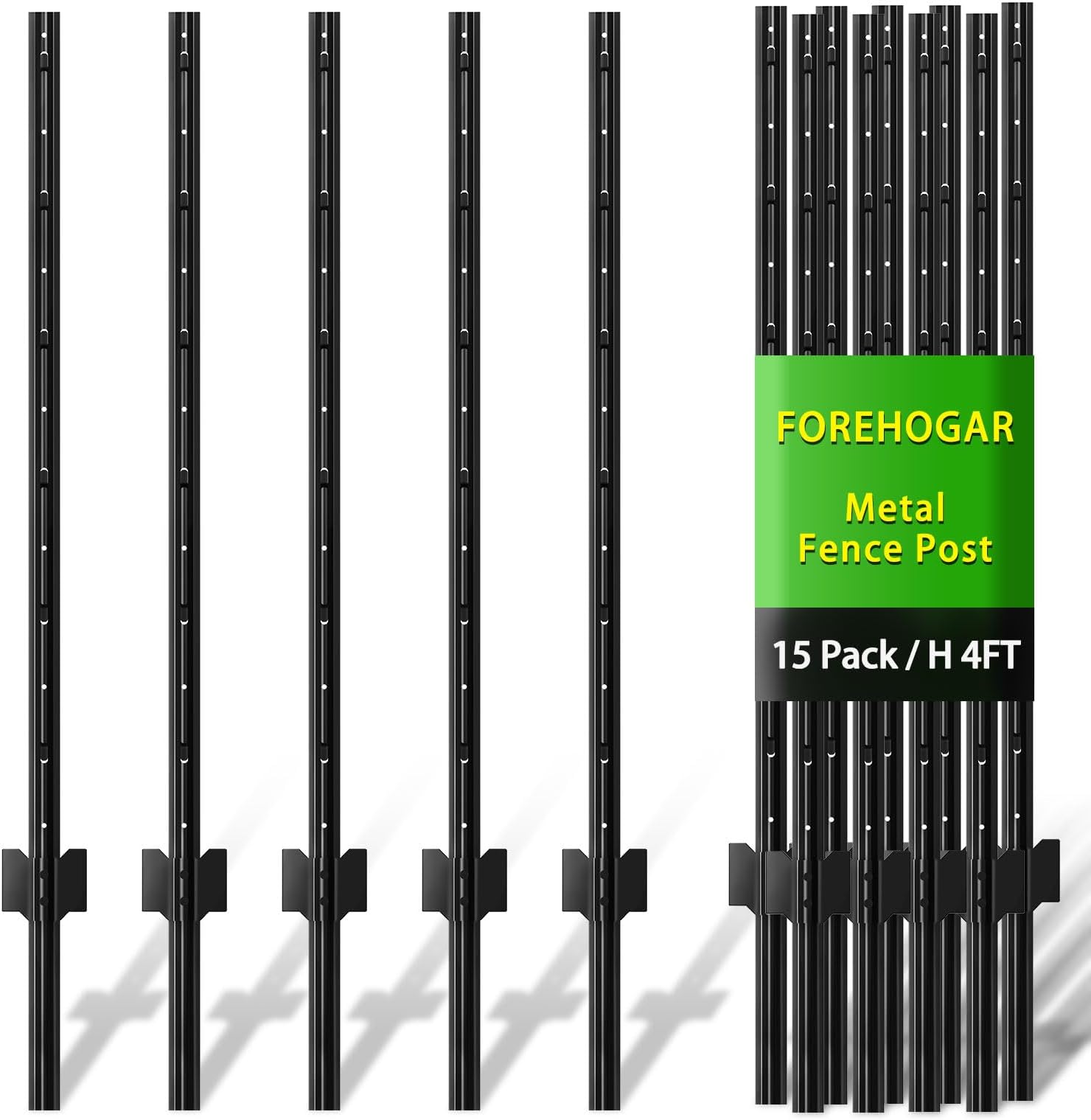 Fence Posts 4 Feet, 15 Pack Black Color, Metal T Post for Wire Fence, Steel U Post Fencing for Lawn Garden Yard Wire Mesh Fence Poles Outdoor Light Duty
