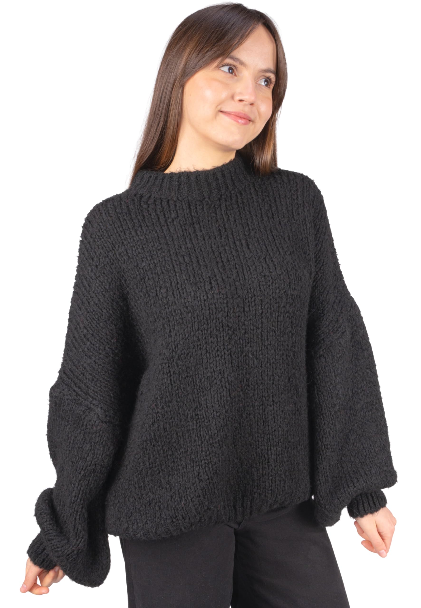 Strickpullover Adelina Damen - Kuscheliger Woll-Mix Grobstrick mit Rundhalsausschnitt - Weicher Pulli für Büro und Freizeit OneSize Gr. 36-42