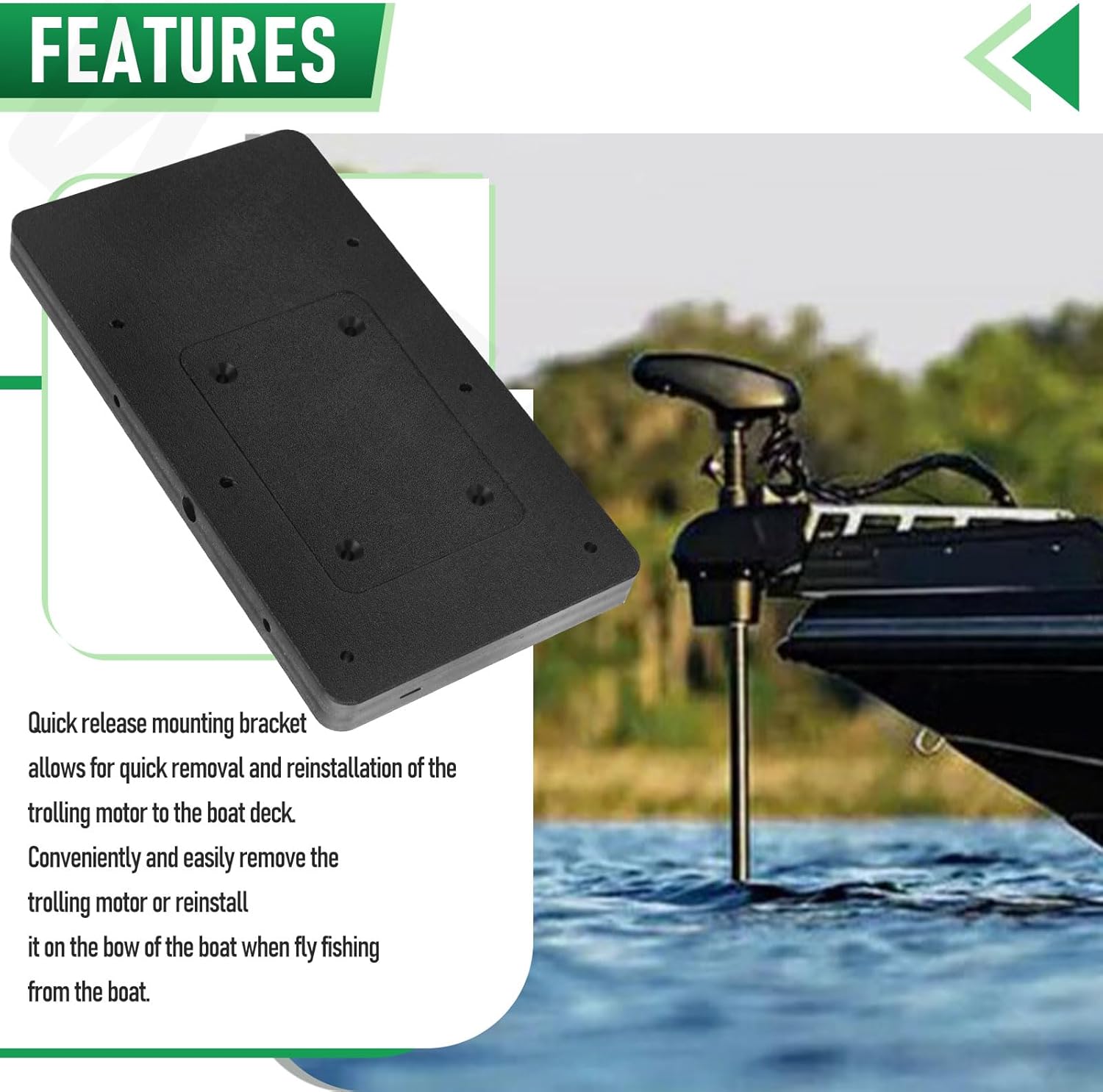 For Minn Kota 1854021 MKA-21 Quick Release Bracket - Fits Ulterra, Terrova, PowerDrive V2, Deckhand 40, Riptide ST/SP, Pontoon & Electric Trolling Motors - Black Mounting Plate