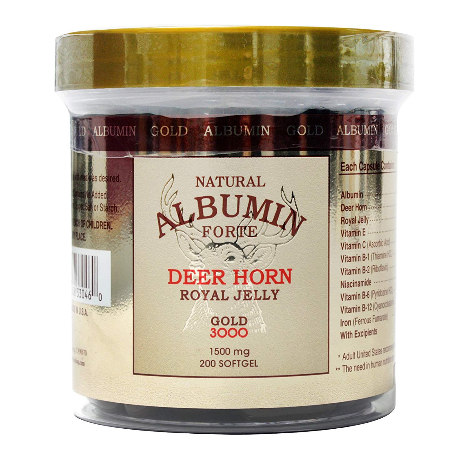 Natural Albumin Forte Deer Horn Royal Jelly - 1500mg/200 Softgel