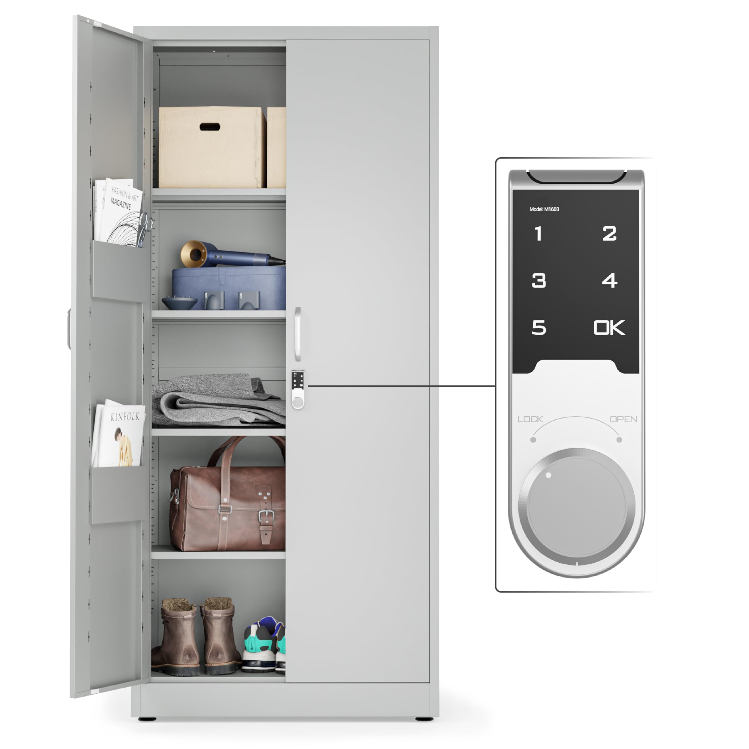 Photo 1 of Metal Storage Cabinet with Digital Lock | Garage Storage Cabinet | 71" Lockable Office Cabinet | Utility Metal File Cabinets (Light Gray) Office Digital Lock Light Gray