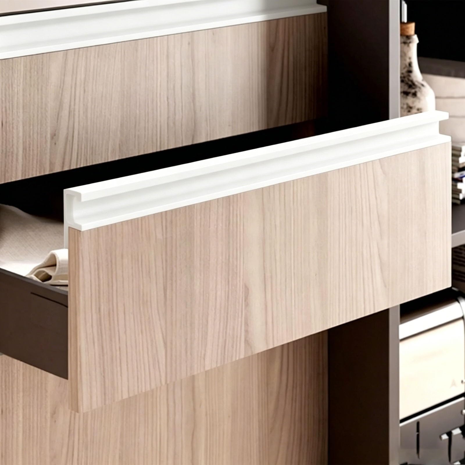 Wdjbpsh White Recessed G Profile Edge Pulls, Aluminum Alloy Concealed Cabinet Grip For Kitchen Cupboards/Wardrobes/Drawer, 18Mm Door Panel Adapt(,L-65Cm/25.6In)
