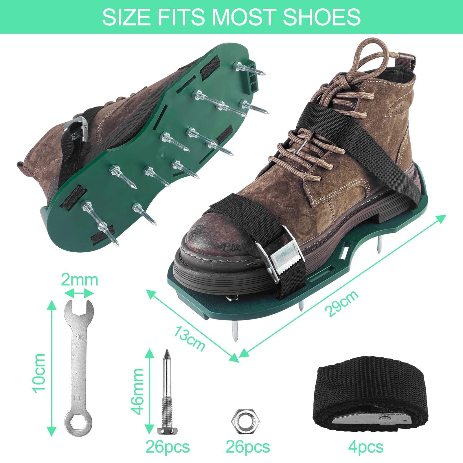 Relota Aerateur de Pelouse Chaussure à Gazon, Chaussures Aérateurs de Pelouse Couche, Semelles de Ventilation pour Gazon avec 4 Sangle à Boucle en Métal, pour Amélioration de la Qualité du Sol