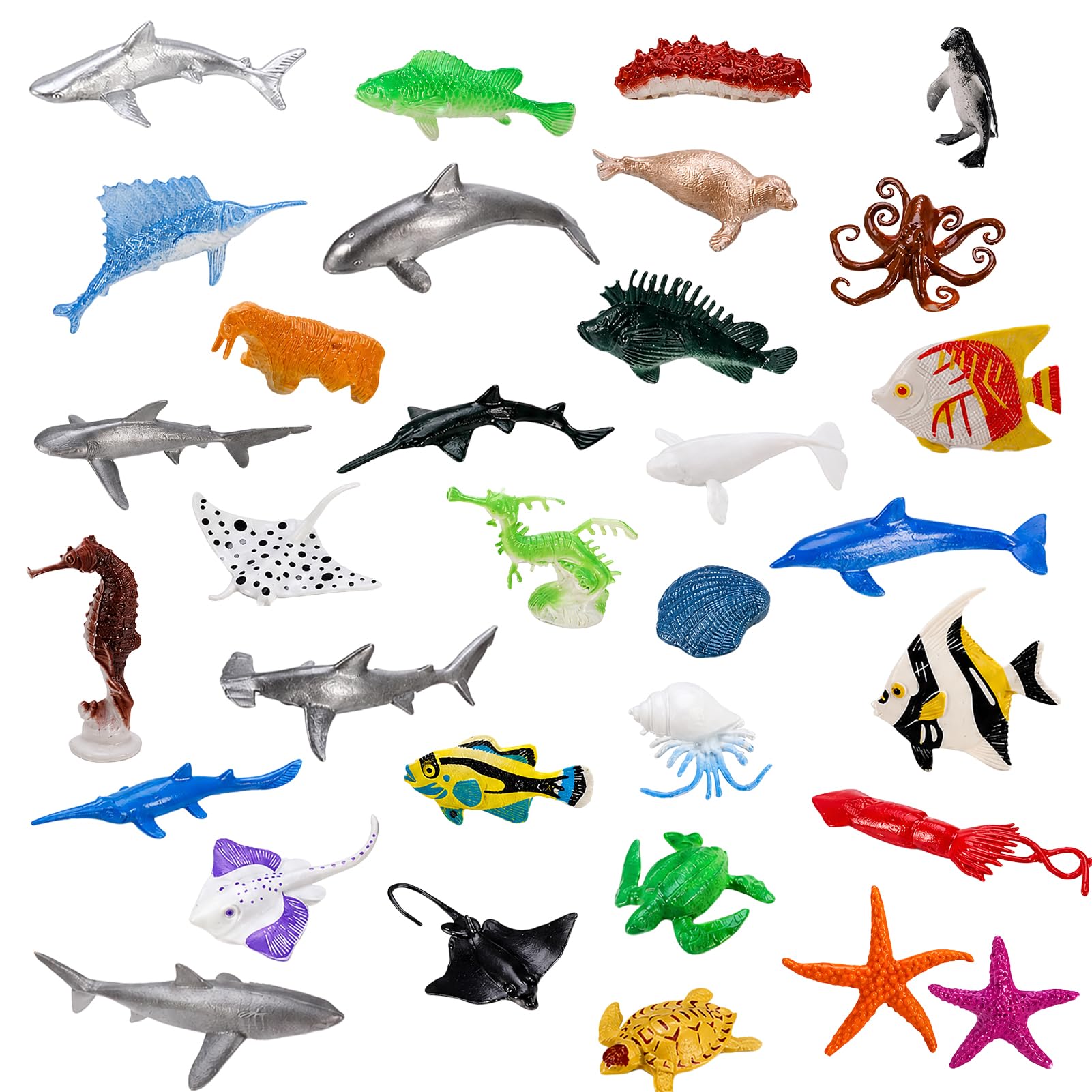 Liravonte 32Pcs Mini Sea Animal Figures Set, Realistic Sea Creatures Toys for Children, Under the Sea Toys, Ocean Animals Figures for Educational Party Bath Favours