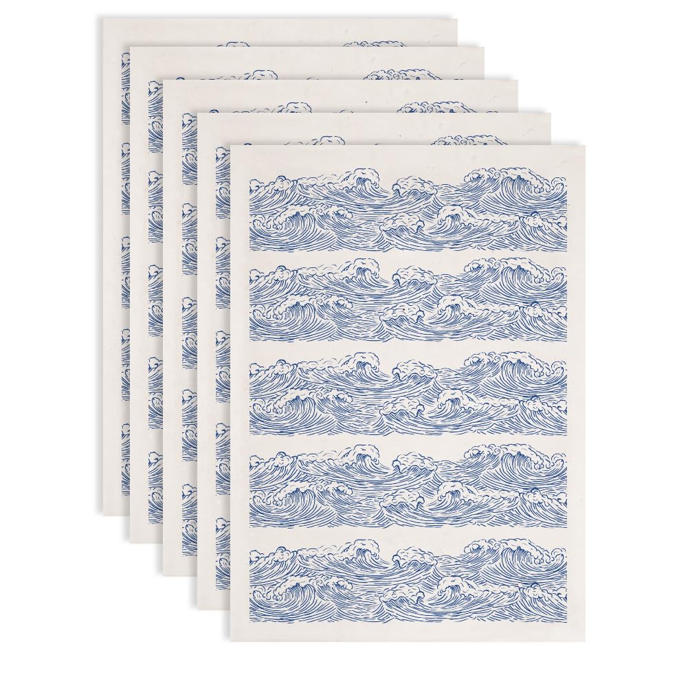 SUPERDANT 5PCS Water Ripple Underglaze Paper Transfer Sea Wave Transfer Paper for Clay Ceramic Porcelain Under Glaze Transfers for Pottery Enamel Decals Blue Underglaze Decal Papers Handcrafted Gifts