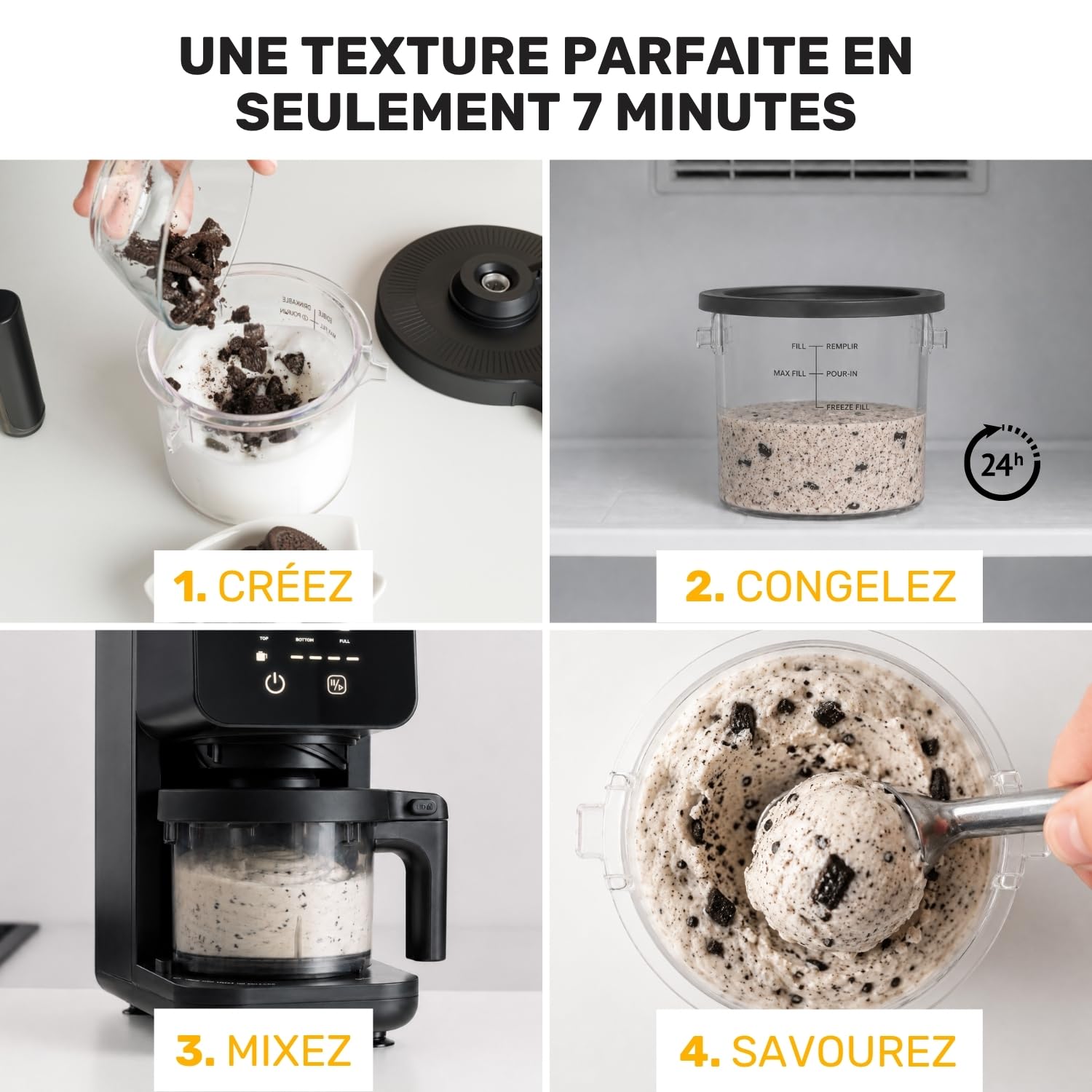 Taurus Sorbetière électrique Gelato Flow avec 12 programmes et 3 récipients | Transformez des ingrédients naturels en glaces crémeuses, sorbets et desserts glacés pour profiter à tout moment