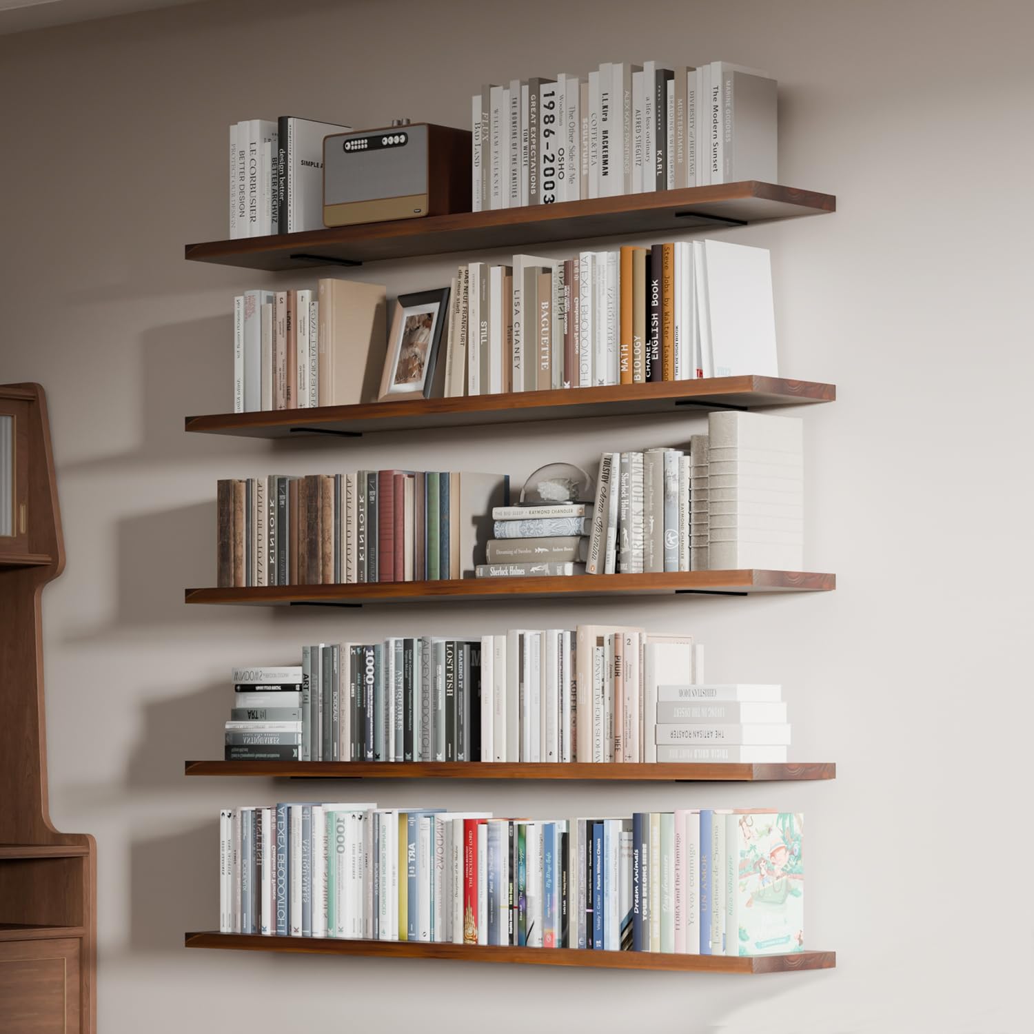 ONOTETUT 5 Tier Book Shelf,48 inch Long Floating Shelf for Wall,Adjustable Large Bookcase,Wall Mounted Bookshelf for Books/Lego/Plants