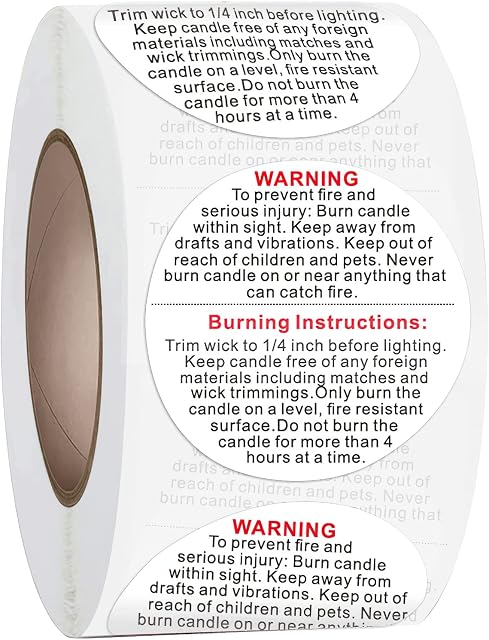 500 Pieces Candle Warning Labels 1.5 Inch Wax Melting Safety Stickers for Candle Making Supplies, Candle Tins, Candle, Candle Jars
