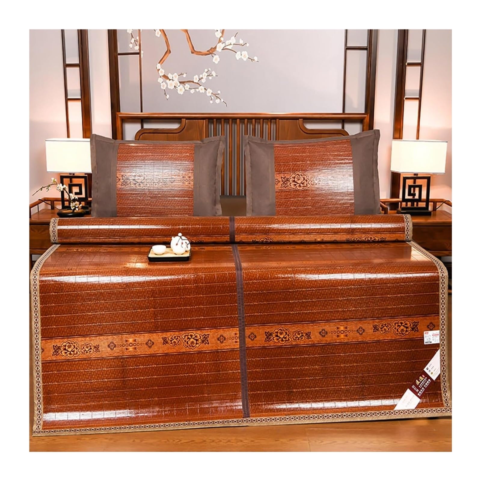 Bamboo Sleeping Mat, Summer Cooling Bamboo Mat Double Sided Foldable Multiple Sizes(120X190CM/47.2x74.8'')