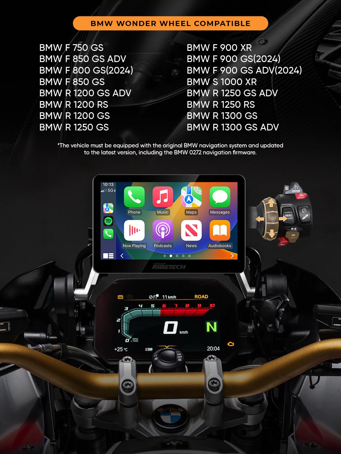 Kraft 5 - Schermo Carplay per moto BMW RT/K16, CarPlay e Android Auto, Plug & Play