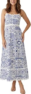 Women's Classy Sleeveless Lemon Print Maxi RIC Rac Dress