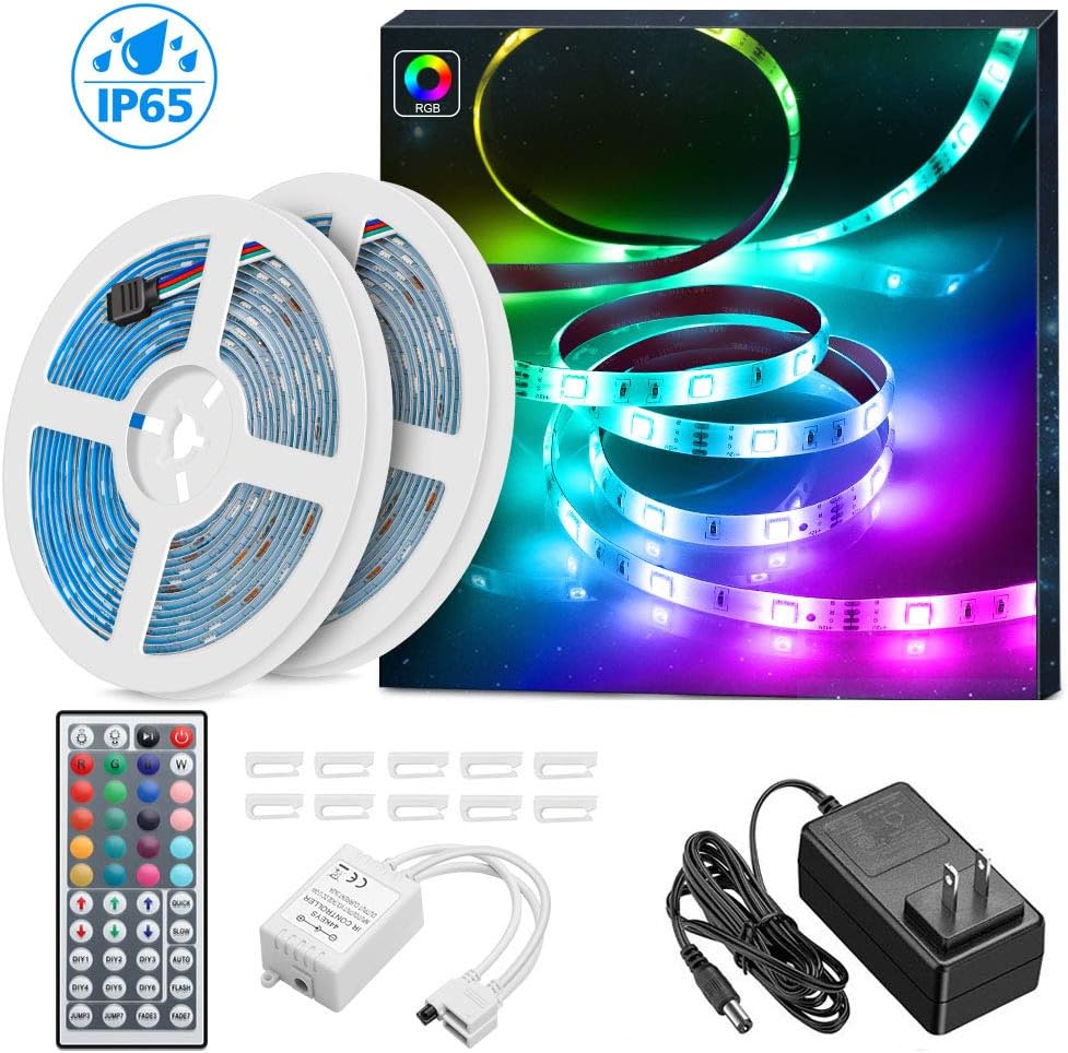MINGER Waterproof RGB LED Light Strip 300 LEDs, 2x16.4ft