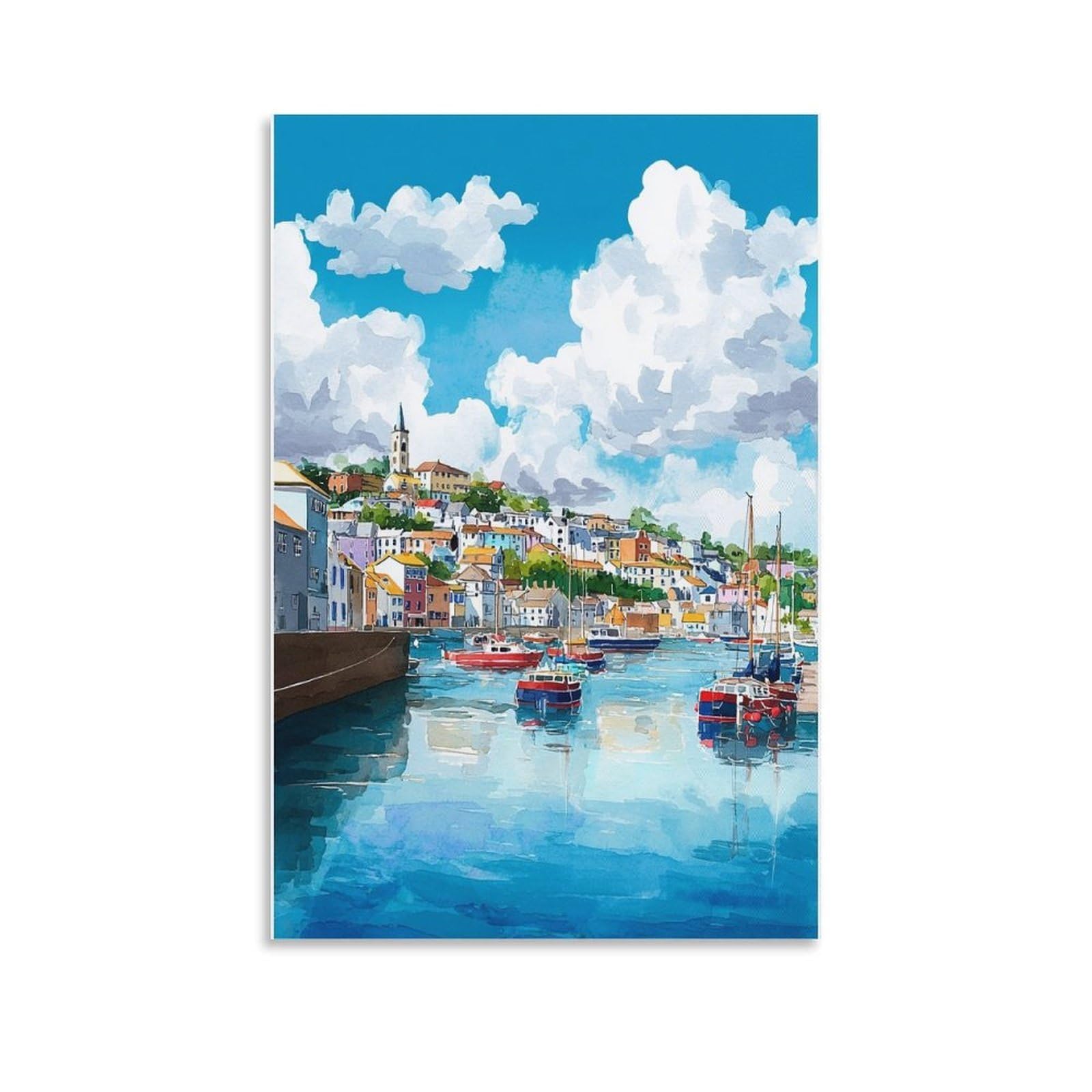 Mevagissey Cornwall 16x24inch(40x60cm) Vintage Watercolor Canvas Wall Art
