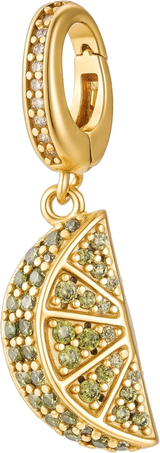 CAITLYNMINIMALIST 18K Gold-Plated Sterling Silver 4.9mm Clip-On Charm Dainty Mini Pavé Birthstone Fruit Charm – Birthday Gift for Her