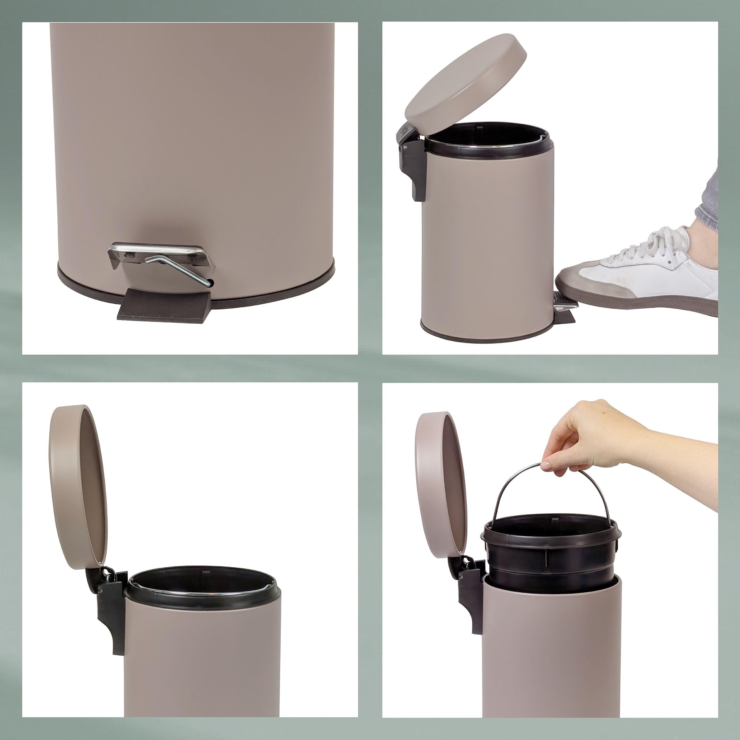 kela Cubo de basura para cosméticos marrón 3 l, cubo de basura metálico con pedal para baño, cubo de basura para baño con cubo interior y asa de transporte, MONACO, marrón cachemira mate