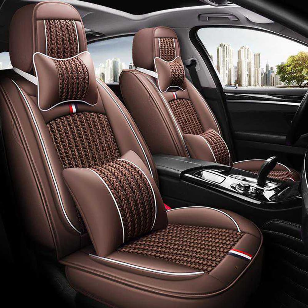 JoyRozTek Car Seat Covers For Jeep Cherokee Grand Cherokee (5-Seater), Universal Fit, Premium PU Leather Seat Cover Full Set, ZT05-Coffee Brown