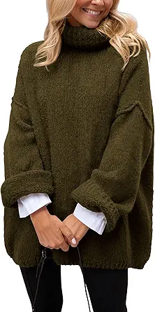 PRETTYGARDEN Women's Knit Oversized Sweater Fall Fashion Casual Long Sleeve Turtleneck Chunky Pullover Tops Winter Clothing