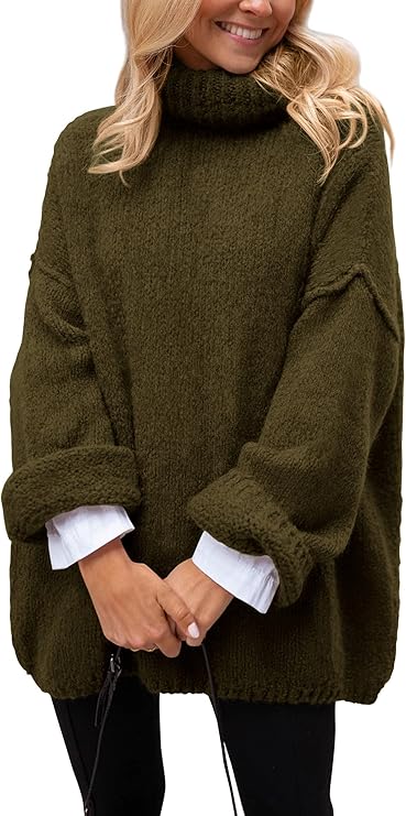 PRETTYGARDEN Women's Knit Oversized Sweater Fall Fashion Casual Long Sleeve Turtleneck Chunky Pullover Tops Winter Clothing