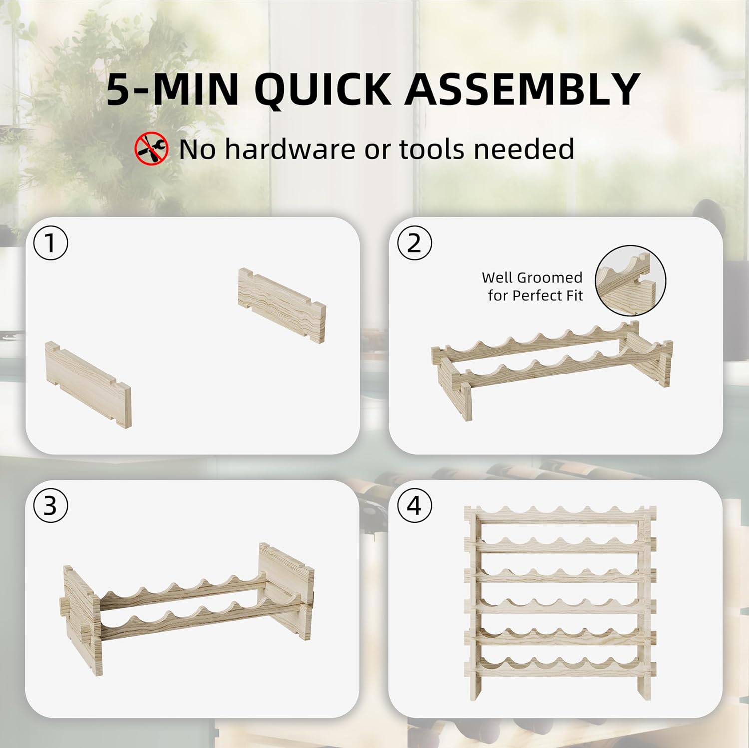 Modular Real Wood Wine Storage Racks - Stackable Wine Rack, Free Standing Floor Wooden Wine Rack, Premium Wine Storage Rack Elegant Display and Organizing for Kitchen and Cellar 8 Tier 72 Bottles