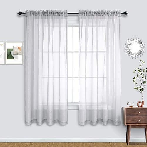 Cortinas grises plateadas de 72 pulgadas de largo, juego de 2 paneles de cortinas transparentes de gasa con bolsillo para barra, cortinas