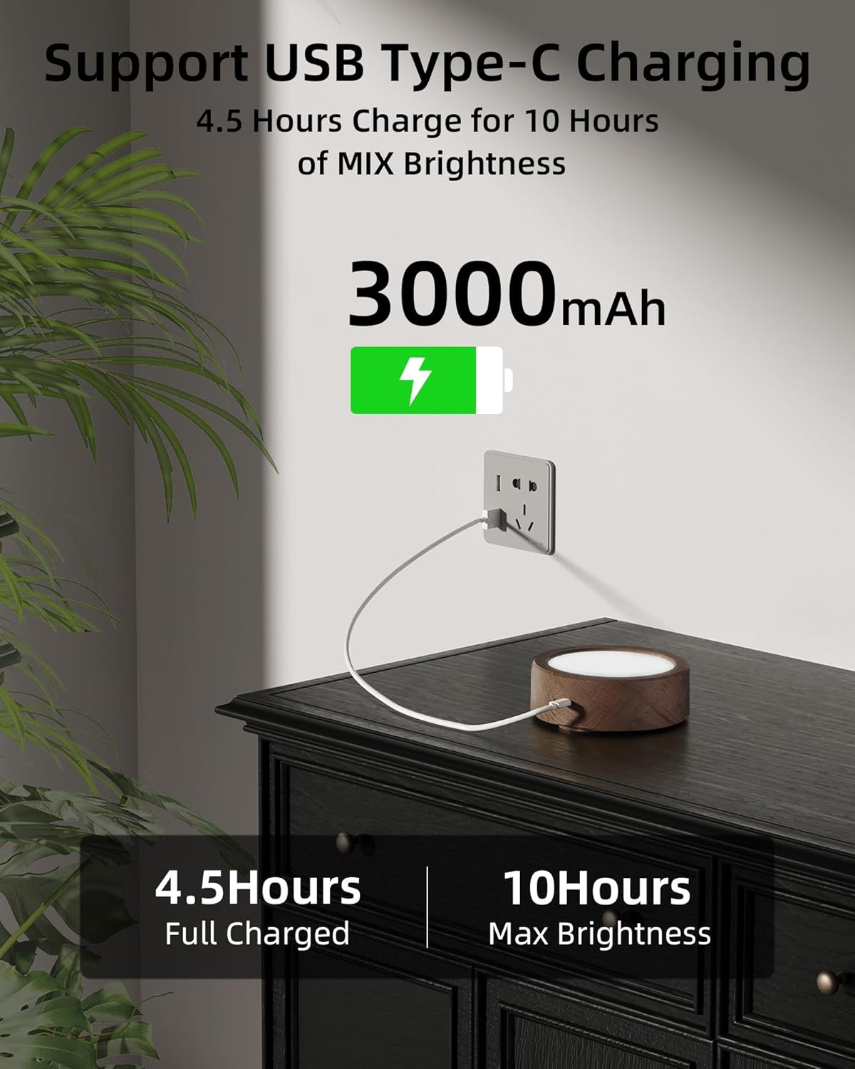 EZVALO LED Wall Mounted Light, 3000mAh Rechargeable Cordless Wall Sconce, Dimmable with Remote & Touch Control, 3 Color Temps, 360° Rotatable for Bedroom, Bedside, Reading(Walnut, 2Pack)