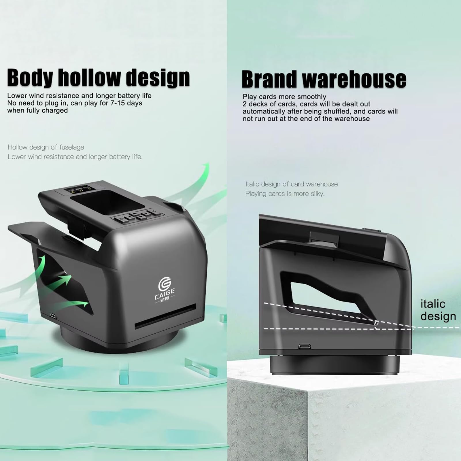 Mélangeur automatique de cartes, design rotatif à 360°, distance et vitesse réglables, rechargeable 4000 mAh pour jeux de cartes