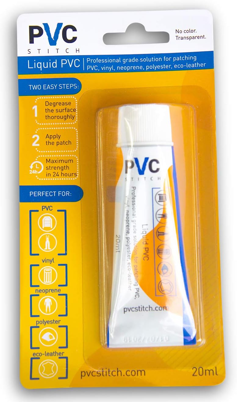 PVC Stitch | Top Liquid Patch for: Vinyl Inflatables Pools Boats Paddle Boards Air Beds Air Mattresses Waders Neoprene Wetsuits Polyester Tents Cords : Sports & Outdoors
