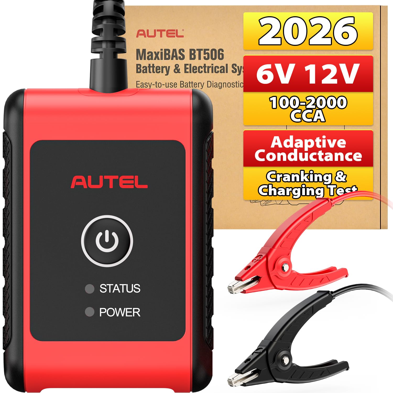 2026 Autel MaxiBAS BT506 Car Battery Tester, 6V 12V 100-2000 CCA Automotive Battery Analyzer, 12V 24V Auto Cranking/Charging System Test, Adaptive Conductance, High-Precision Load Test for All Models