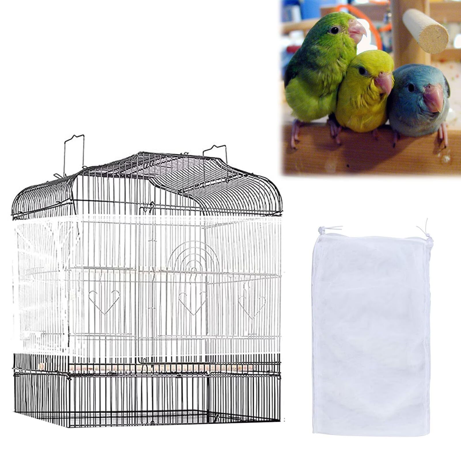 Cubierta de Malla para Jaula de Pájaros, Cubierta Universal para Jaula de Pájaros, Malla Ajustable para Jaulas de Pájaros, Falda de Malla para Jaula, Cubierta Ajustable de Jaula de Pájaros (Blanco, L)