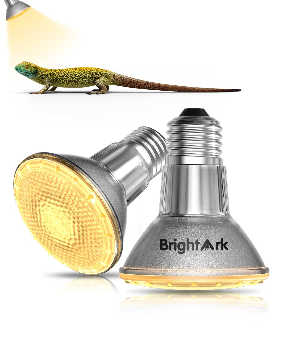 BrightArk 60W Reptile Heat Lamp Bulb E27 PAR20 Tortoise Heat Lamp Warm White 2700K Dimmable Heat Lamp Bulb for Puppies/Reptiles/Tortoise/Lizards/Snakes/Bearded/Dragon/Chicks (2 Pack)