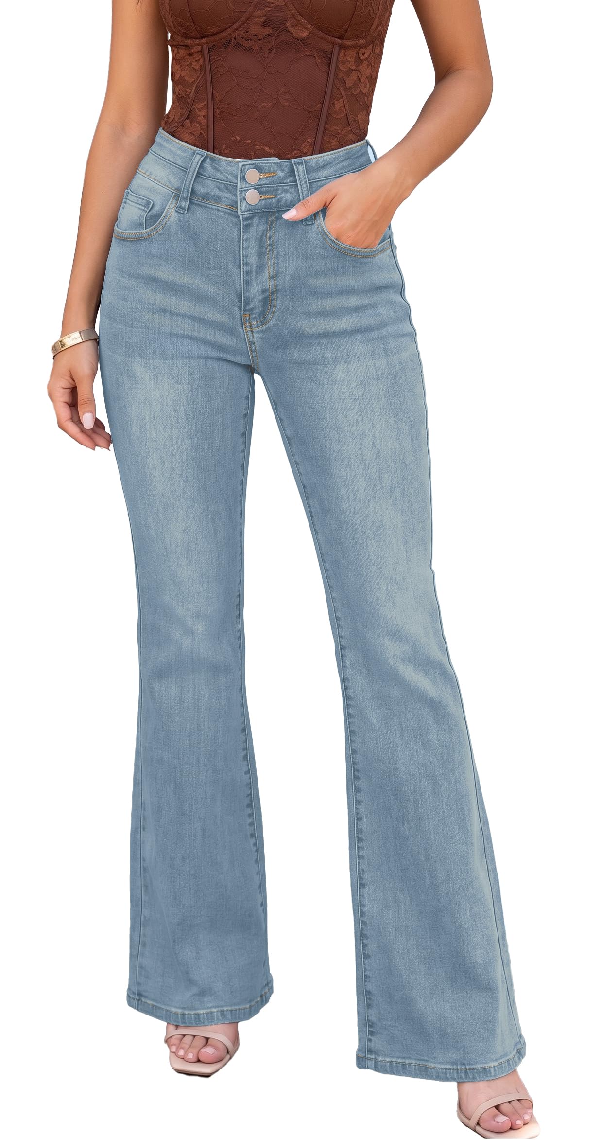 Women's High Waisted Bootcut Jeans Stretchy Shaping Curvy Denim