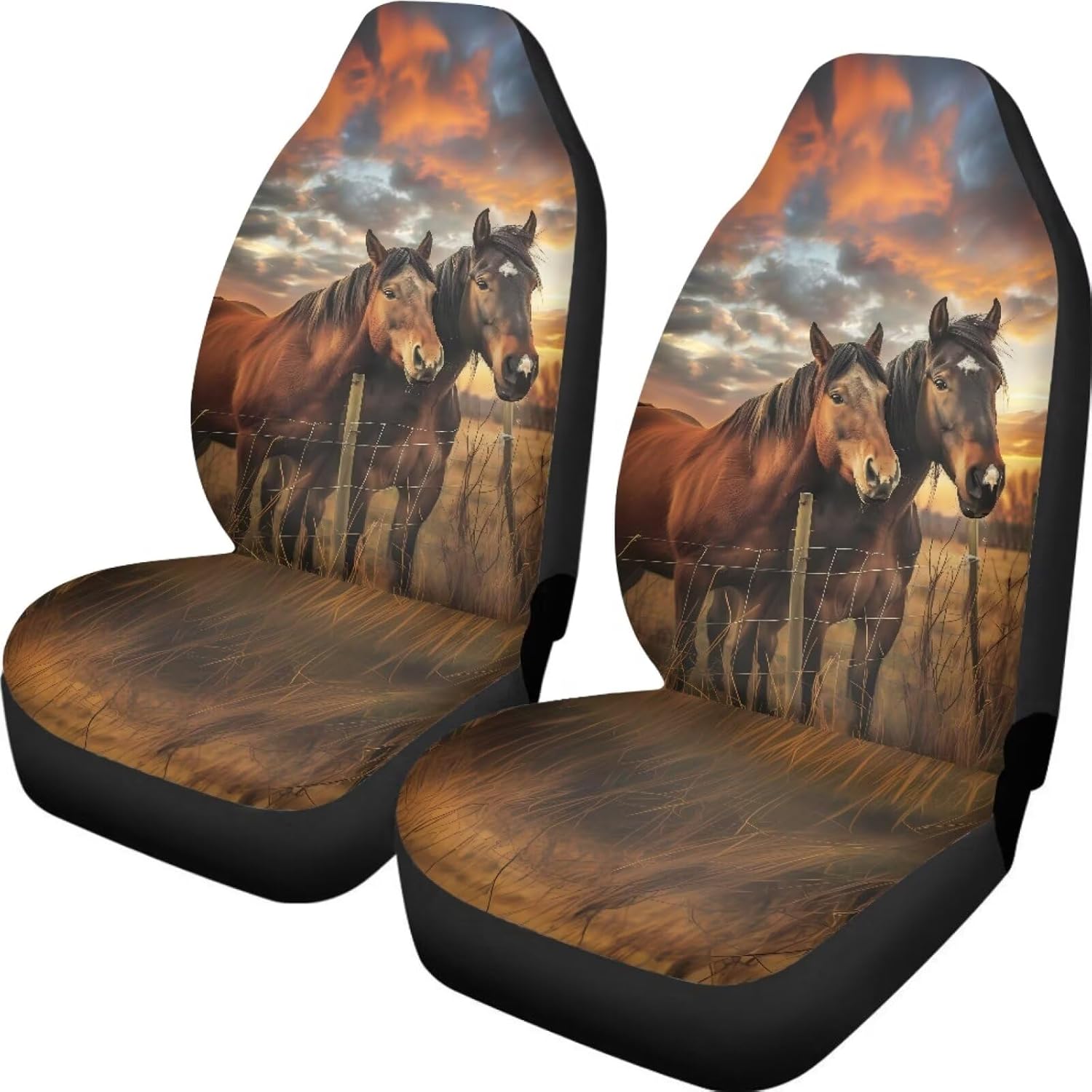 Car Seat Covers Set of 2, Horse Seat Protector for Car Front Seat,Universal Auto Seat Covers for Cars SUV Trucks(Western Horse 85)