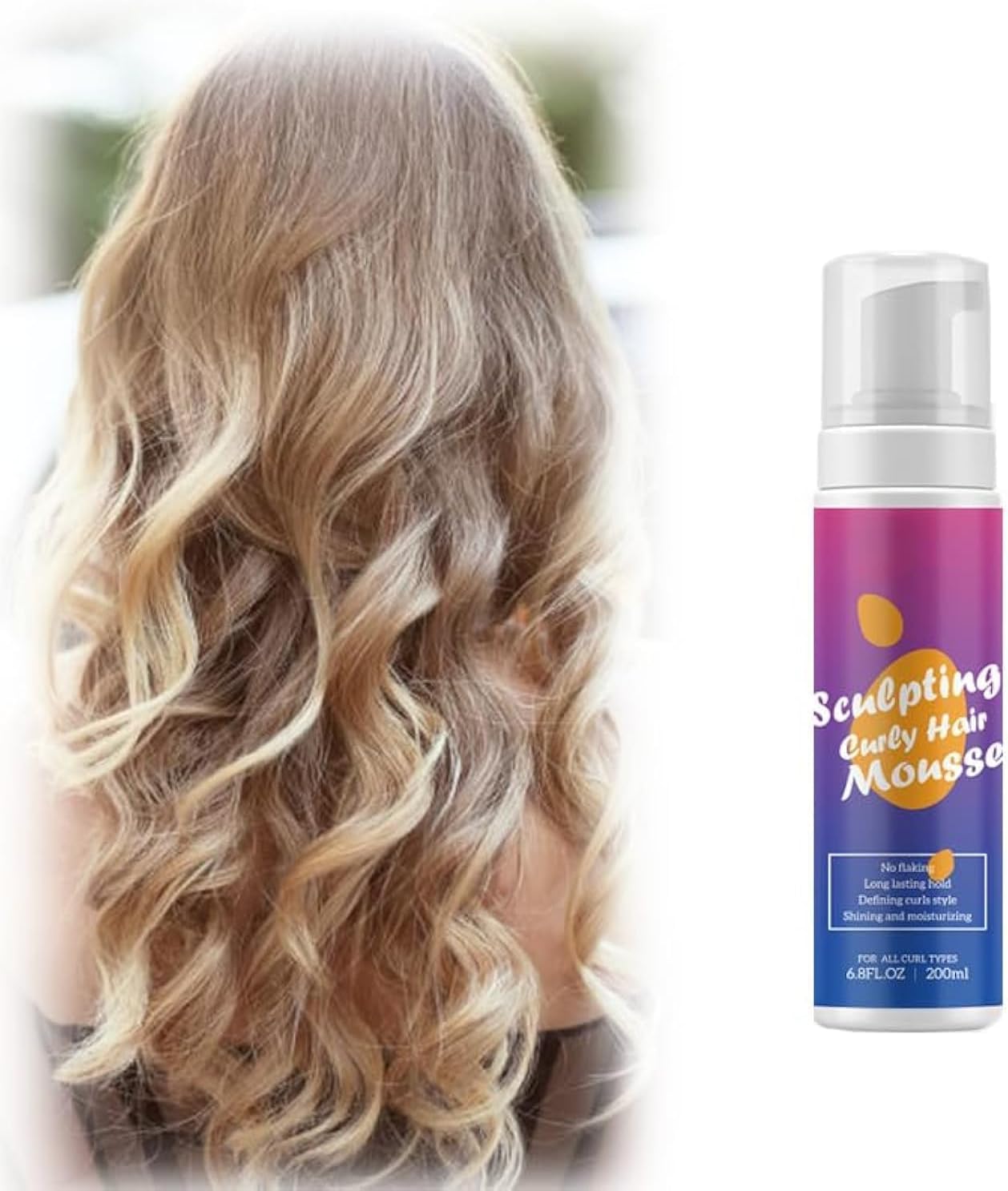 Azonee Curly Hair Mousse, Foaming Curl Mousse, Creates Soft Wraps, Long-lasting Hold Defining Curls Style Shining Moisturizing, Nourishing and Setting 200ml