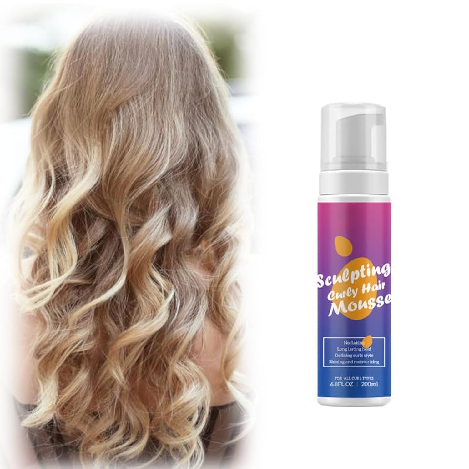 Azonee Curly Hair Mousse, Foaming Curl Mousse, Creates Soft Wraps, Long-lasting Hold Defining Curls Style Shining Moisturizing, Nourishing and Setting 200ml