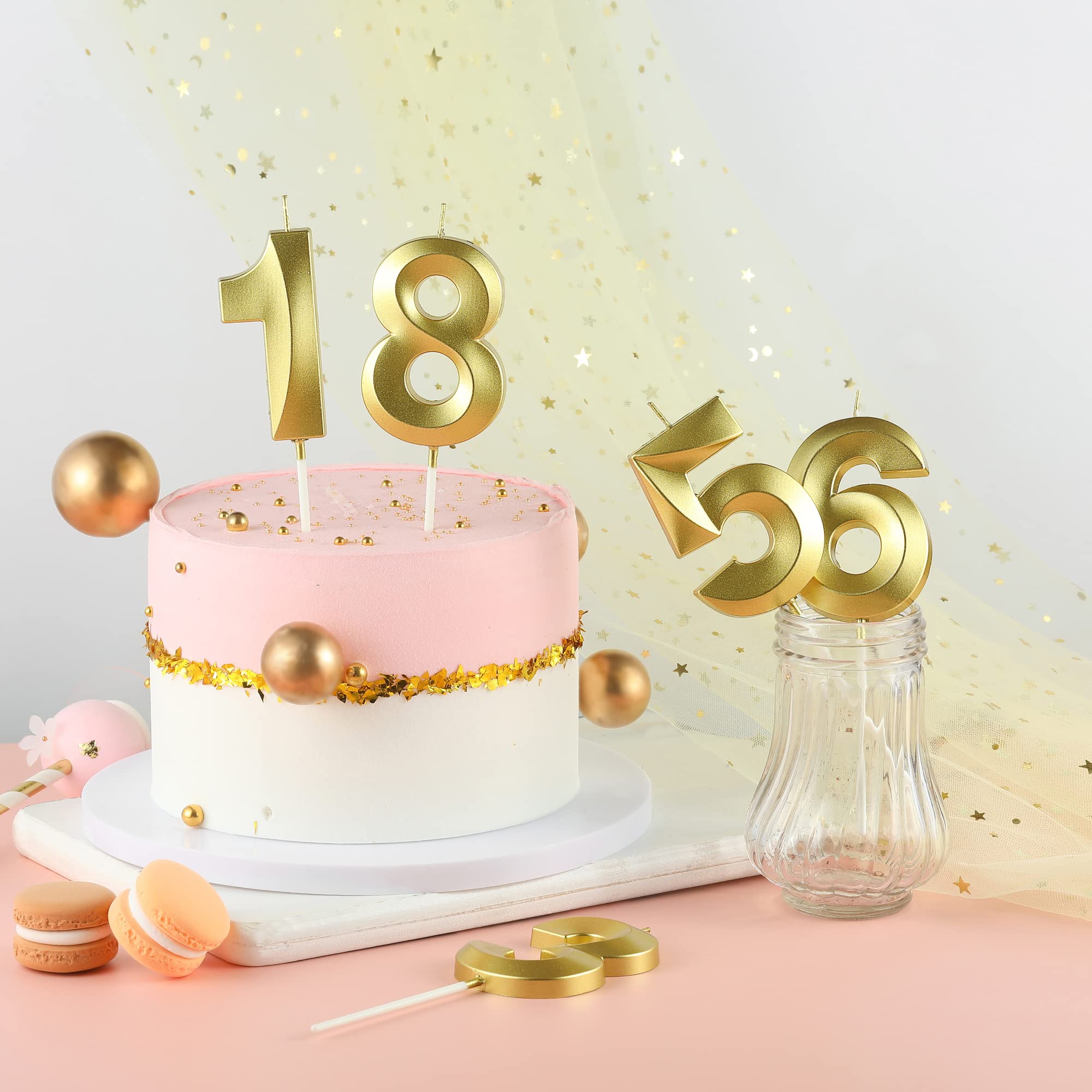 Velas de cumpleaños de 6 números dorados de diamante de 2.76 pulgadas, velas de números dorados, velas de números de pastel, celebración de fiesta